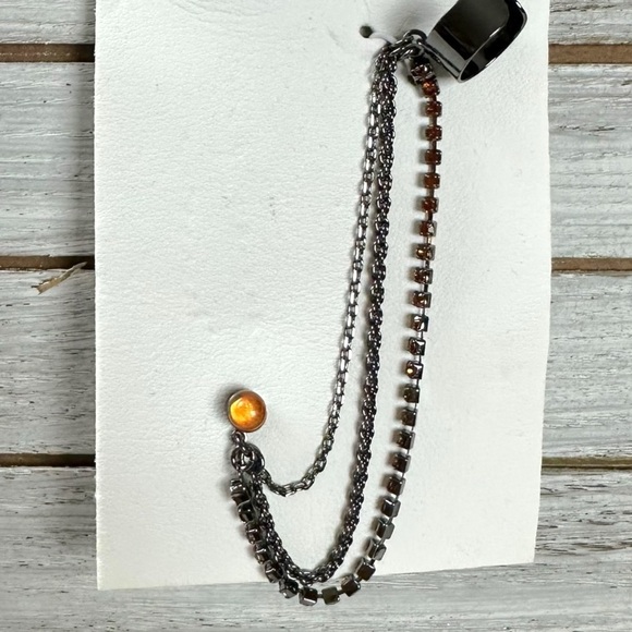 Free People Party Party Ear Chain Cuff Amber Rhinestone Gunmetal NWT Bohemian - Picture 6 of 13
